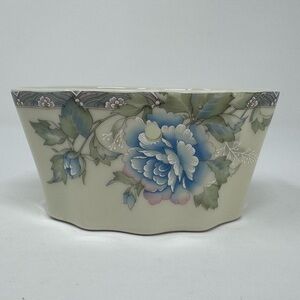 Japanese Fine Porcelain Basket with Hand Painted Blue Floral Design